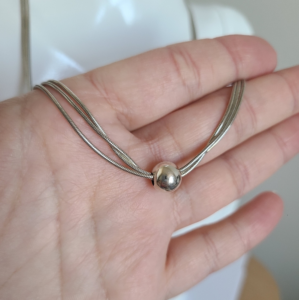 Vintage SILPADA 16" Modernist Sterling Silver 3 Strand Chain Ball Necklace - Picture 6 of 10